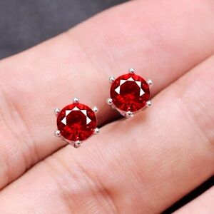 Lab Created 5mm Ruby Stud Earrings, 1 CTW, White Gold Plated 925 Sterling Silver